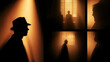 © Seerat - Courtroom silhouette collage scene showing dramatic outlines representing authority justice system lighting
