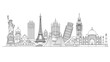 © Ophelia - Iconic global landmarks line art design featuring famous architectural marvels