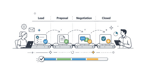  Automated Sales Funnels. Sales pipeline automation. Deals automatically advancing across a structured funnel. Calm data-driven atmosphere emphasizing speed,