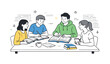 © Viacheslav - Library Study Group. Library study group. Students sitting around a table in a quiet library sharing books and notes, calm concentration and focused group