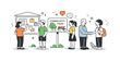 © Настя Шевчук - Civic Harmony Art. Civic Symbols Illustration ? Community and Society. Several simple characters standing near shared civic icons like a notice board or public