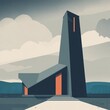 © LyceeChee - Modern architectural illustration of a sleek building with a tall tower against a cloudy sky