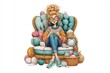 © Helen-HD - A girl is sitting in a big chair at home, knitting with colorful yarn. She smiles while surrounded by yarn balls and a basket