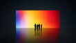 © Lustre Art Group  - Abstract composition with group standing before colorful light wall. Concept of emotional environments, sensory reset zones, creative recharge spaces for teams and brands.