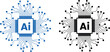© MA VECTOR - Artificial Intelligence and Circuit Icon set. AI Brain, Microchip, Digital Technology Symbols. Cognitive augmentation brain icon with human and circuit hemispheres.