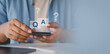© LAONG - International ask a question day concept, Businessman hand clicking Q&A or Question and Answer button FAQ( frequency asked questions), question mark, Answer, Q and A, Communication and Brainstorming