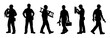 © stas111 - Professional people silhouettes showing construction and building activities. Black human figures working with equipment and construction tools