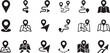 © Mst.Atina - Location icon set with map, pin, navigation, distance, direction and address symbols in solid vector style.