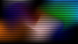 © Mim Art - An abstract digital artwork featuring geometric patterns and vibrant colors is displayed prominently in a modern art gallery setting viewed from a straight-on perspective.