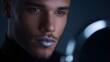 © Moddy - Elegance in Reflection: A handsome individual with captivating eyes and bold lip color gazes into the mirror, exuding an air of self-assurance and style.