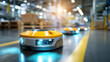 © Nataliya - Automated guided vehicle system navigating factory floor with motion blur effect, industrial logistics automation, material transport efficiency, smart warehouse operations, with copy space