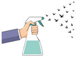 © Юлія Загалевич - Hand holding sprayer emitting stylized birds flying away freedom concept