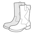 © Vectoressa - Harness utility boot women sketch pair. Strap detail lug sole mid calf boot outdoor walk garden work casual outfit. Technical fashion illustration CAD mockup vector man unisex isolated classic style.