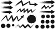 © SHEULI - Hand Drawn Black Brushstroke Elements Pack Arrows Zigzag Lines Round Ink Blobs Rough Artistic Texture
