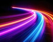 © Anin - Illuminated trails of vibrant light streak through a curved, dark space, creating motion