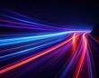 © Ekki - Abstract long exposure of vibrant light trails curving through a dark space, tunnel