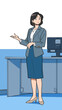 © umeno - オフィス会議　プレゼン中の女性　仕事風景　ビジネス人物イラスト　説明するシーン　提案する女性　日本アニメ風　働く女性　ミーティング　ビジネス活用　教育現場　リモートワーク素材