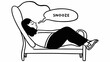 © Debra - A person lying on a chaise lounge, resting, relaxing, and snoozing peacefully indoors from a side view illustration