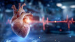 © Natalia - Heart in motion surrounded by a dynamic pulsating light background showcasing the essence of life and vitality at a futuristic medical laboratory
