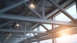 © Thares2020 - Modern steel framework structure with interior lights and sunlight streaming through