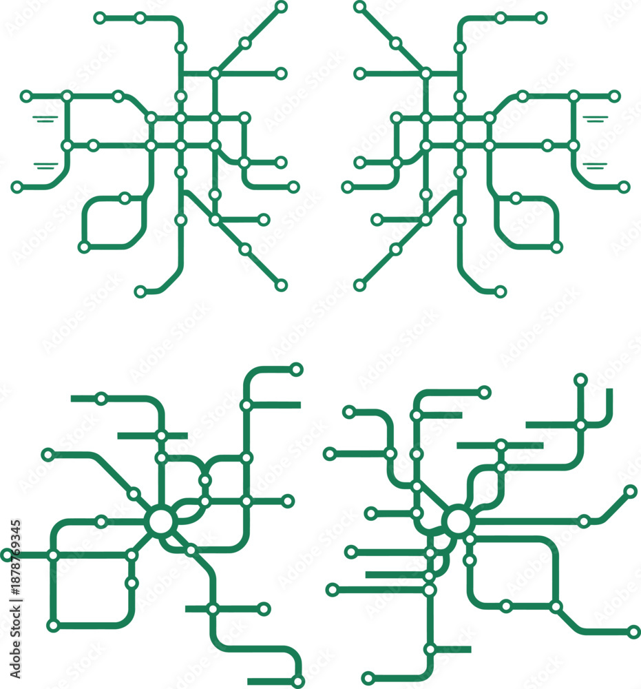Simple Metro Subway Map Layout Set. Featuring abstract metro, underground, train ...