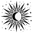 © Олександр Романюк - Celestial Sun with Moon Phases, Stars in Mystical Cosmic Vector Design