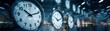 © NingPhattraphorn - A collection of clocks displaying different times, set against a blurred background, a theme of time management and awareness, urgency, limited time, responsibility