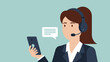 © Jersey - Woman Wearing Headset Using Mobile Phone.