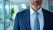 © Larisa AI - A portrait focusing on a well-dressed man in a business suit, exuding confidence with a stylish tie, set against a modern office backdrop conveying professionalism and focus.