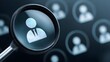 © Nail - Human resource recruitment concept with magnifying glass highlighting ideal candidate icon. Concept: talent acquisition, headhunting, employee selection, hiring process visualization, workforce manage