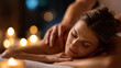 © Julia - Faceless couple relaxing at spa during back massage, couples wellness treatment, romantic spa experience, simultaneous massage therapy, defocused luxury environment, with copy space