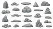 © stas111 - Cartoon stone and rock shapes collection. Set of flat vector stones, boulders and rock elements for nature scenes