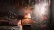 © Fiverr/fazilazia703 - Moody luxury bedroom interior featuring ornate baroque bed, rich textures, and lush botanical floral wall mural with wisteria accents.