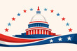 © top dog - United states capitol building with stars and patriotic waves. National government theme of democracy and civic identity