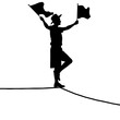 © Pastel Flora - Silhouette of Tightrope Walker Balancing with Flags