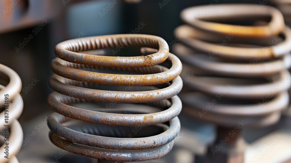 Rusty metal springs with aged texture showing signs of corrosion and ...