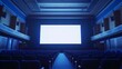 © Alexandr Efimov - A dimly lit movie theater, devoid of people, showcasing a large projection screen and rows of vacant seats.