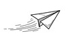 © Wita - Hand-drawn paper airplane flying with speed lines, simple sketch style.