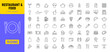 © kolonko - Restaurant food line icon set. Restaurant menu pizza beverage burger grill icons
