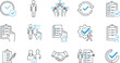 © MstLinaAkter - Set of business management and human resources icons in blue and black line art featuring recruitment, checklists, and teamwork symbols.