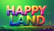 © Errs - Colorful  graphic with 'HAPPY LAND' text over a cartoon field