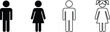 © PJ DeSign - Human figure icon set featuring solid black and outline silhouettes of male and female characters for social symbols.