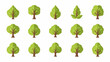 © Akik - Collection of stylized green trees with brown trunks.