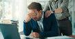 © WesJVR/peopleimages.com - Man, crying and comfort in office, stress and thinking of unemployment, unhappy and financial crisis. Employee, sad and person with depression for job loss and coworker with empathy for dismissal