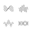 © Lovely - Sound waves linear icons set. Audio waves. Sound, voice recording. Music rhythm logotype. Digital waveform frequency. Thin line contour symbols. Isolated vector outline illustrations. Editable stroke