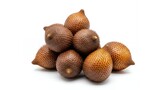 Fresh salak fruits stacked together on white background