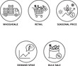 © Eyerin - Vegetable pricing and market value line icons showing wholesale, retail, seasonal price, demand spike, bulk sale