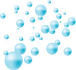 © mong - Light blue transparent bubbles of various sizes floating on a clean white background