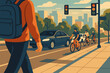 © Nata - Lane walk street passing textures traffic illustration vector signs highlighting cyclists simple
