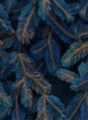 © musakkar - Close-up view of painted evergreen branches in shades of teal, blue, and bronze against a dark backdrop